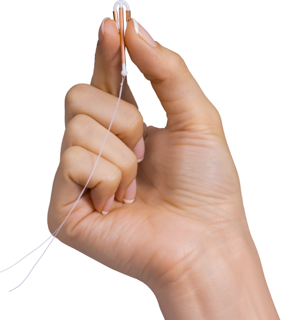 Paragard IUD unit primed for insertion