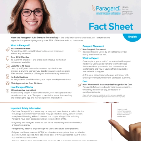 Download the Paragard copper IUD patient fact sheet
